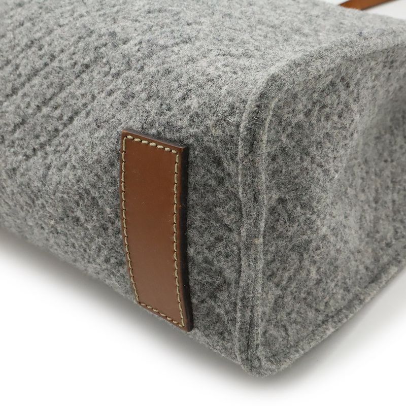 Gucci Diamante Tote Shoulder Bag Felt Wool Leather Gray Brown