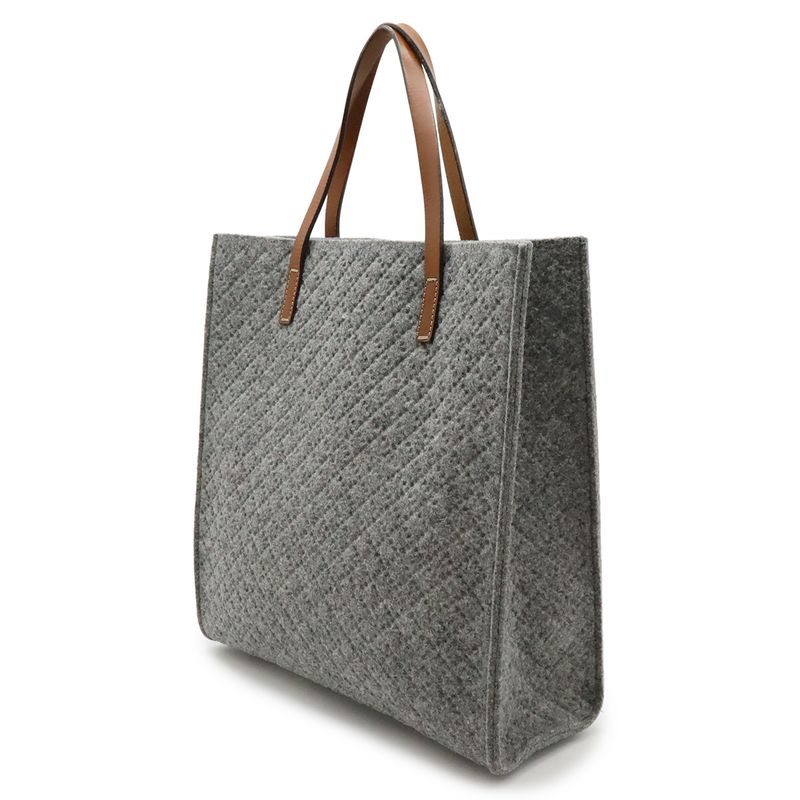 Gucci Diamante Tote Shoulder Bag Felt Wool Leather Gray Brown
