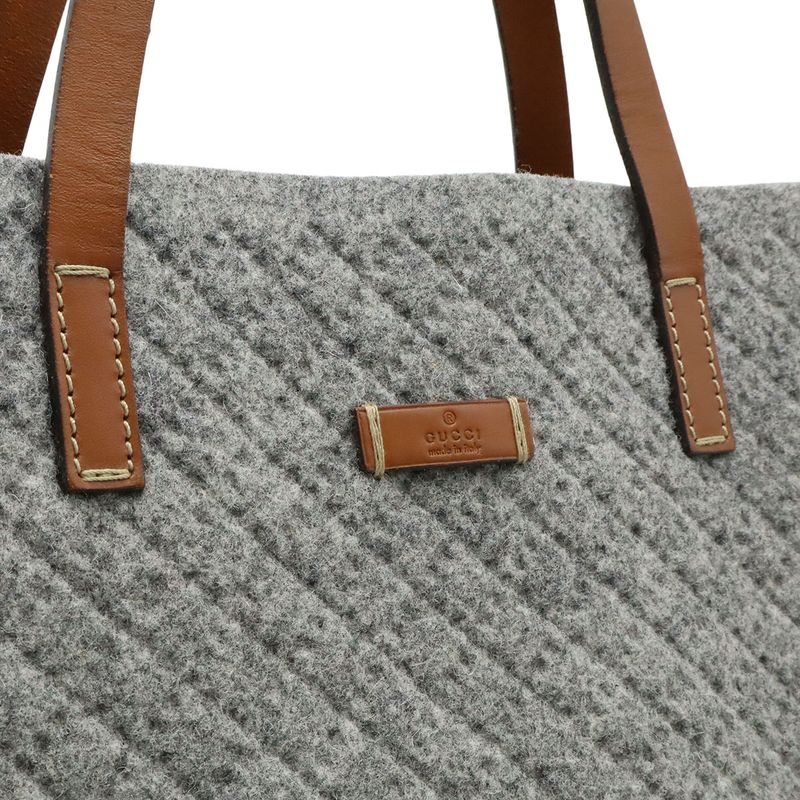 Gucci Diamante Tote Shoulder Bag Felt Wool Leather Gray Brown