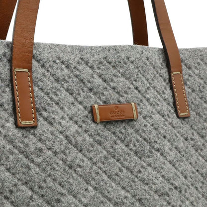 Gucci Diamante Tote Shoulder Bag Felt Wool Leather Gray Brown