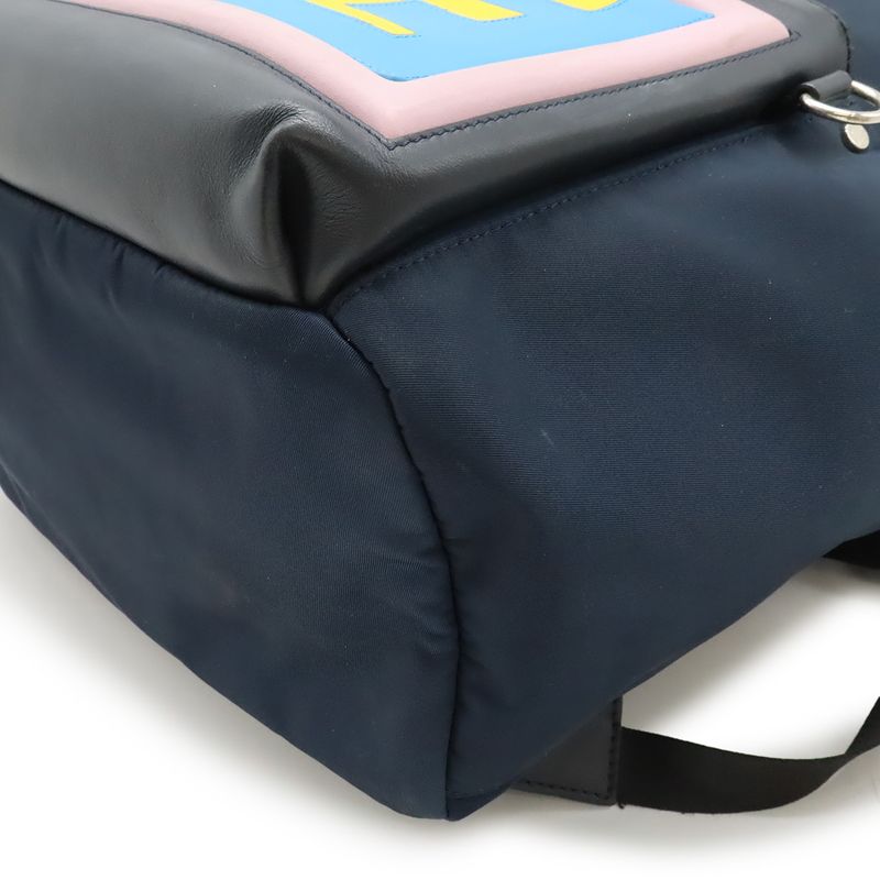 Fendi Logo Backpack Nylon Leather Navy Pink Blue