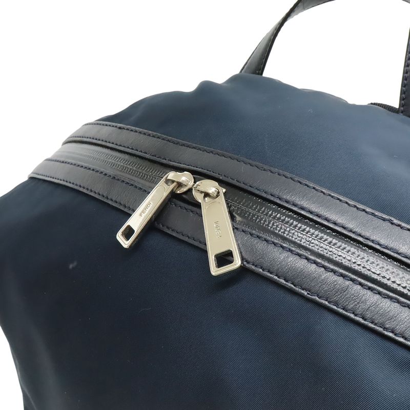 Fendi Logo Backpack Nylon Leather Navy Pink Blue