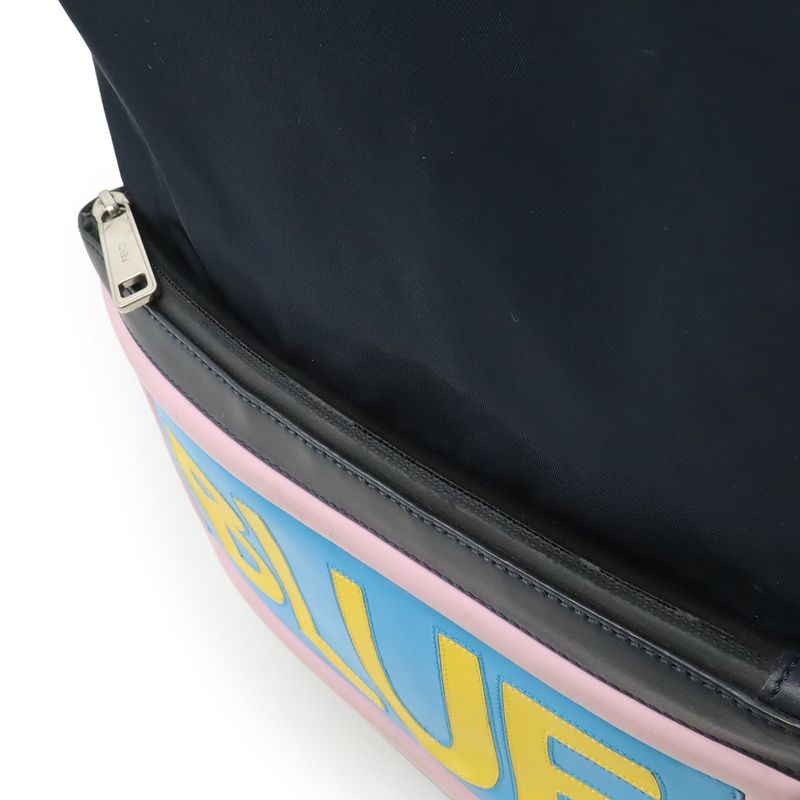 Fendi Logo Backpack Nylon Leather Navy Pink Blue