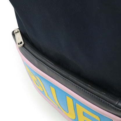 Fendi Logo Backpack Nylon Leather Navy Pink Blue