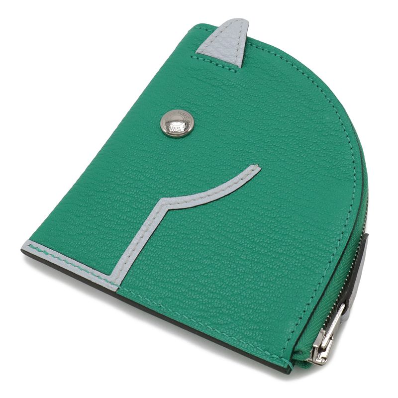 Hermes Paddock Coin Purse Pouch Chevre Leather Mint Green Blue Blum