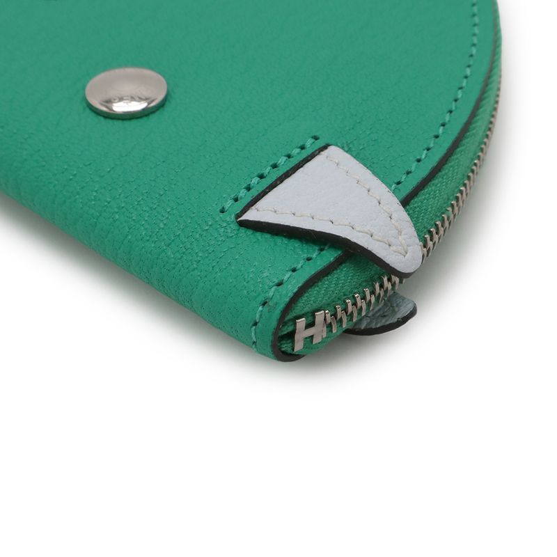Hermes Paddock Coin Purse Pouch Chevre Leather Mint Green Blue Blum