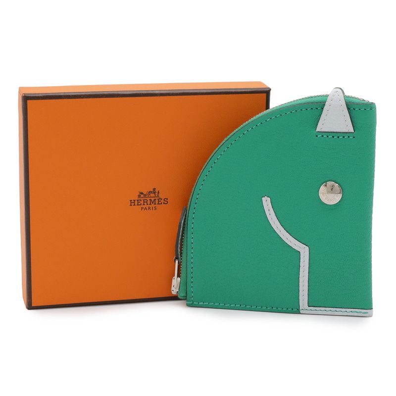 Hermes Paddock Coin Purse Pouch Chevre Leather Mint Green Blue Blum