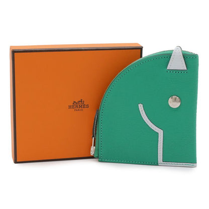 Hermes Paddock Coin Purse Pouch Chevre Leather Mint Green Blue Blum