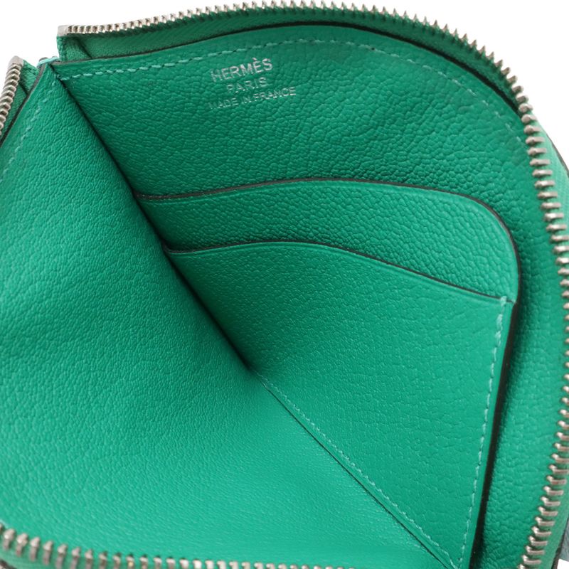 Hermes Paddock Coin Purse Pouch Chevre Leather Mint Green Blue Blum
