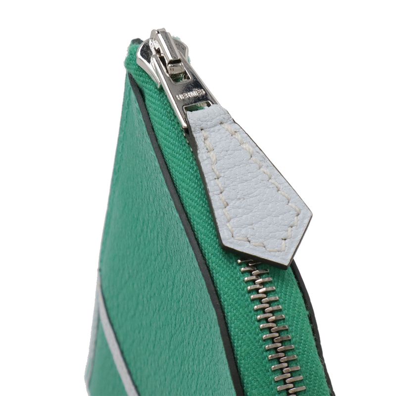 Hermes Paddock Coin Purse Pouch Chevre Leather Mint Green Blue Blum