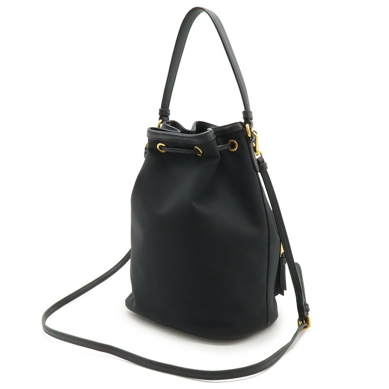 Prada Logo Jacquard Bucket Bag Drawstring 2-Way Canvas