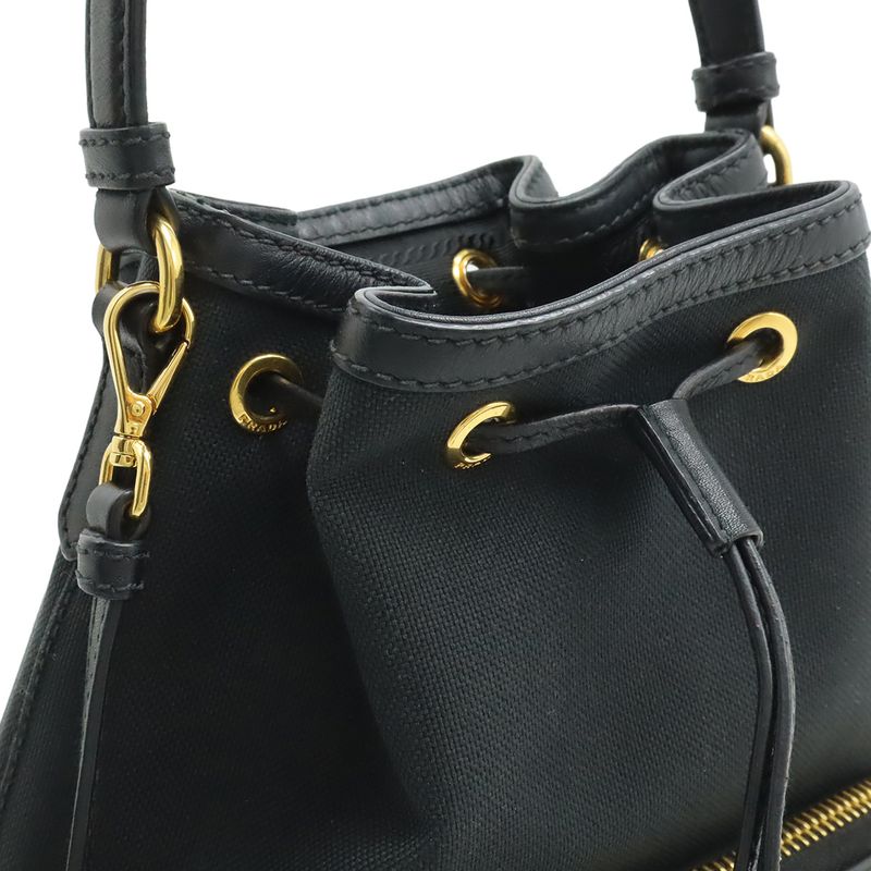 Prada Logo Jacquard Bucket Bag Drawstring 2-Way Canvas