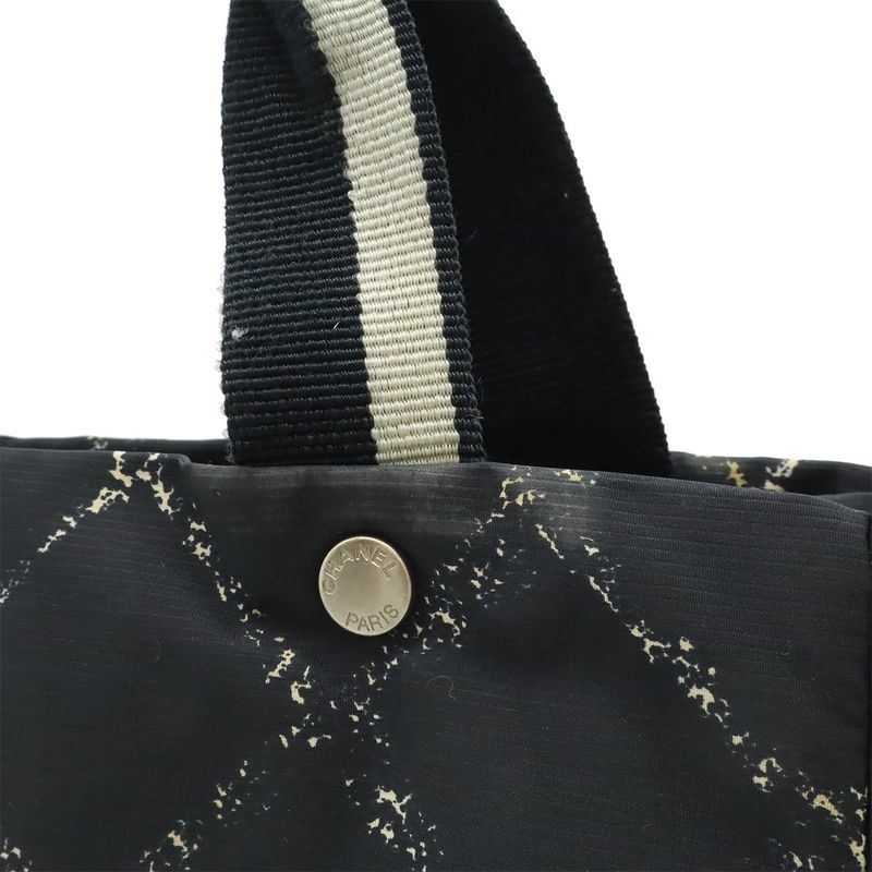 Chanel Old Travel Line Tote Shoulder Bag Nylon Black Red