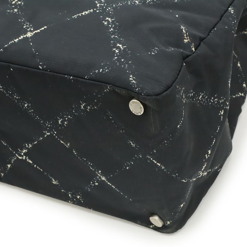 Chanel Old Travel Line Tote Shoulder Bag Nylon Black Red