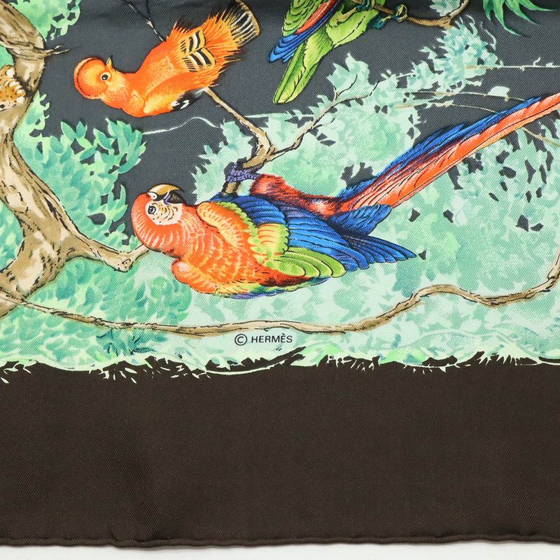 Hermes Carre 90 Scarf Large Equateur Equator Silk Green Dark Brown