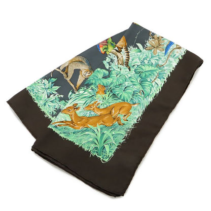 Hermes Carre 90 Scarf Large Equateur Equator Silk Green Dark Brown