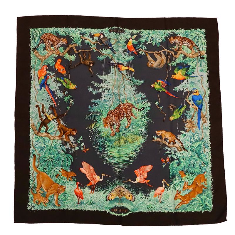 Hermes Carre 90 Scarf Large Equateur Equator Silk Green Dark Brown