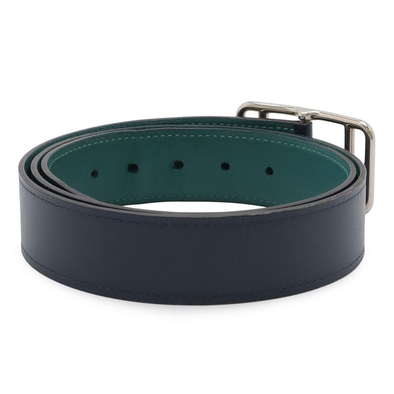 Hermes Cape Cod 32 Belt Reversible Leather Blue Marine Malachite Box Calf Togo