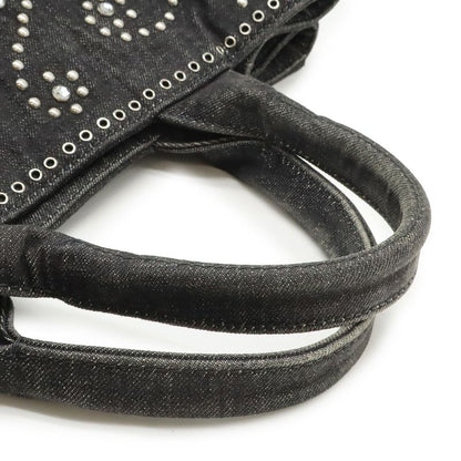 Prada Canapa Tote 2-Way Shoulder Bag Denim Visual Studs Nero Black Domestic