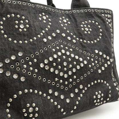 Prada Canapa Tote 2-Way Shoulder Bag Denim Visual Studs Nero Black Domestic