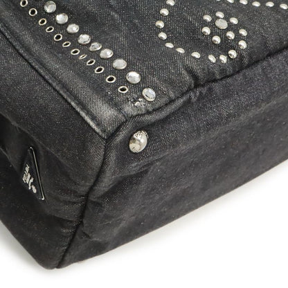 Prada Canapa Tote 2-Way Shoulder Bag Denim Visual Studs Nero Black Domestic