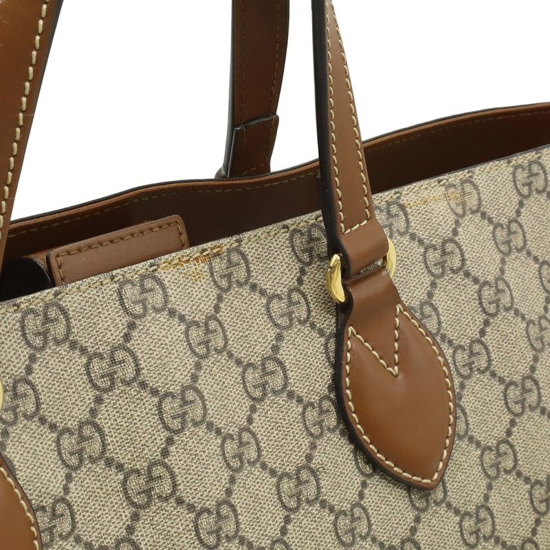 Gucci GG Supreme Tote 2-Way Shoulder Bag Crossbody Leather Beige Brown