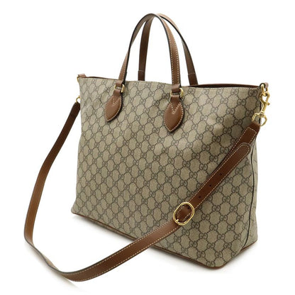 Gucci GG Supreme Tote 2-Way Shoulder Bag Crossbody Leather Beige Brown