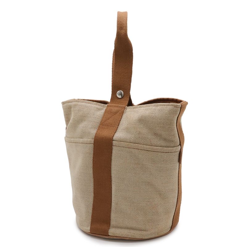 Hermes Saxo MM Tote Bucket Shape Toile Ash Beige Brown