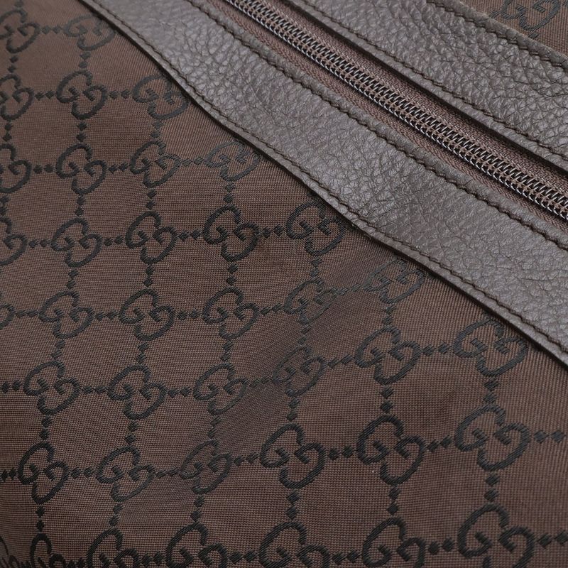 Gucci GG Nylon Shoulder Bag Travel Leather Brown