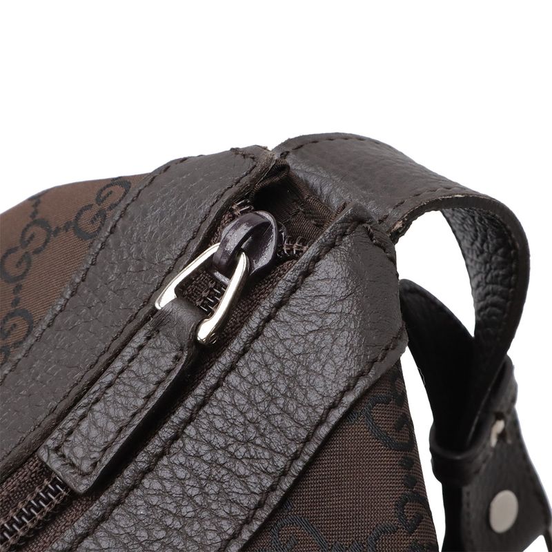 Gucci GG Nylon Shoulder Bag Travel Leather Brown