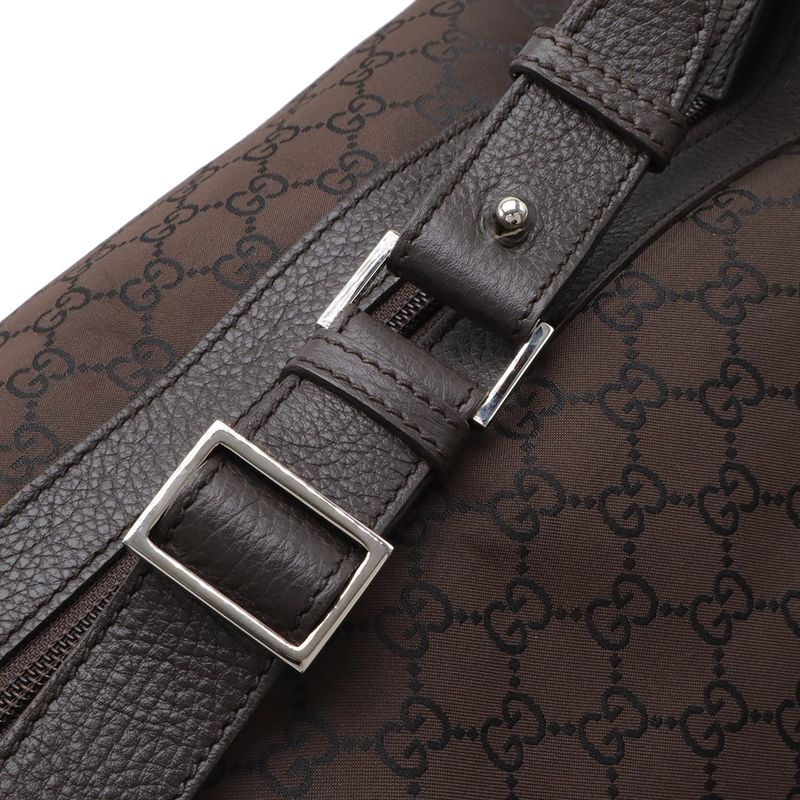 Gucci GG Nylon Shoulder Bag Travel Leather Brown