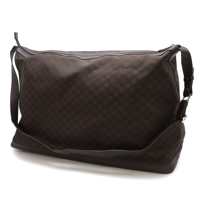 Gucci GG Nylon Shoulder Bag Travel Leather Brown