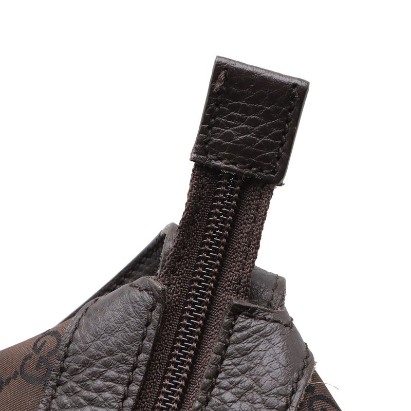 Gucci GG Nylon Shoulder Bag Travel Leather Brown