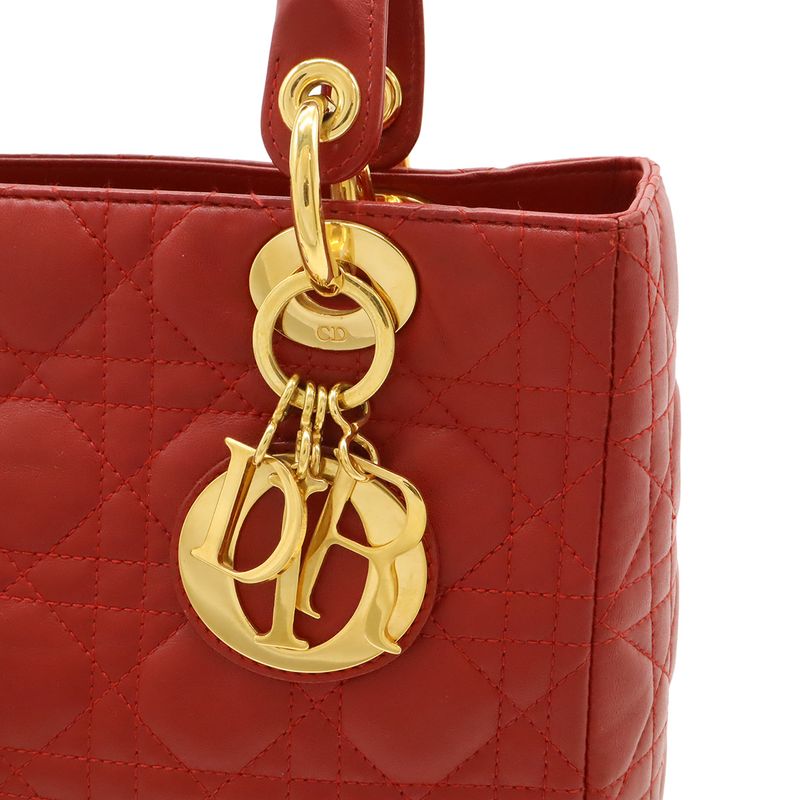 Dior Cannage Tote Leather Red Gold