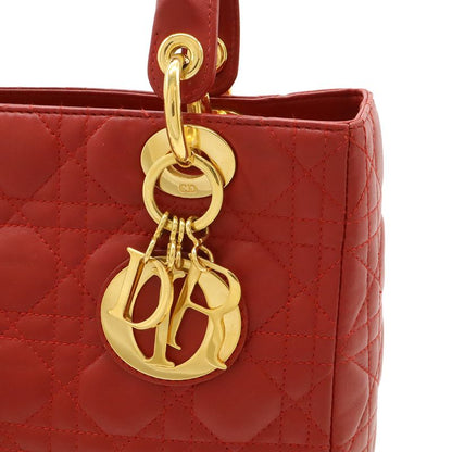 Dior Cannage Tote Leather Red Gold
