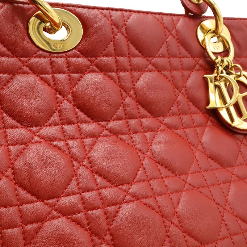 Dior Cannage Tote Leather Red Gold