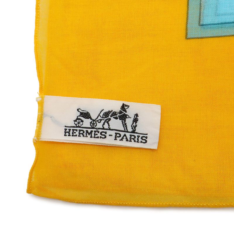 Hermes Large Shawl Scarf Pareo Fish Motif Pattern Cotton Blue
