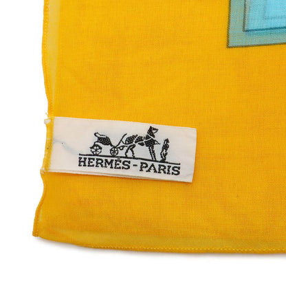 Hermes Large Shawl Scarf Pareo Fish Motif Pattern Cotton Blue