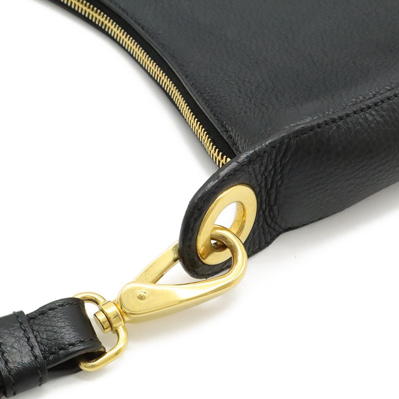 Prada Vitello Phoenix Shoulder Bag Striped Leather Nero Black Gold