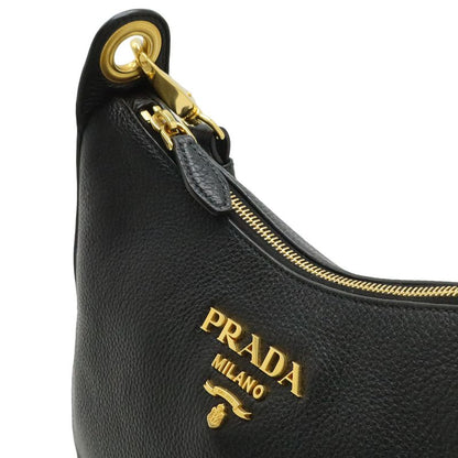 Prada Vitello Phoenix Shoulder Bag Striped Leather Nero Black Gold
