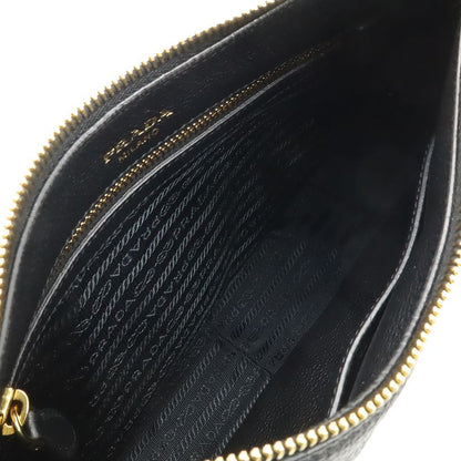 Prada Vitello Phoenix Shoulder Bag Striped Leather Nero Black Gold