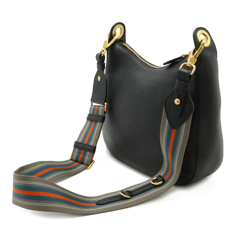 Prada Vitello Phoenix Shoulder Bag Striped Leather Nero Black Gold