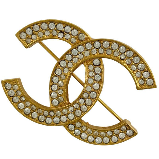 Chanel CC Logo Rhinestone Brooch Gold Plated