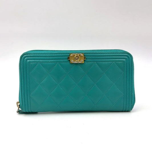 Chanel Leather Turquoise Blue Long Zip Wallet