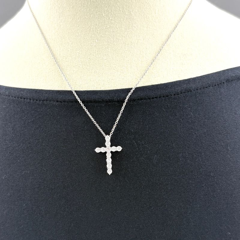 Tiffany & Co. Small Cross Necklace Platinum Pendant Melee Diamond