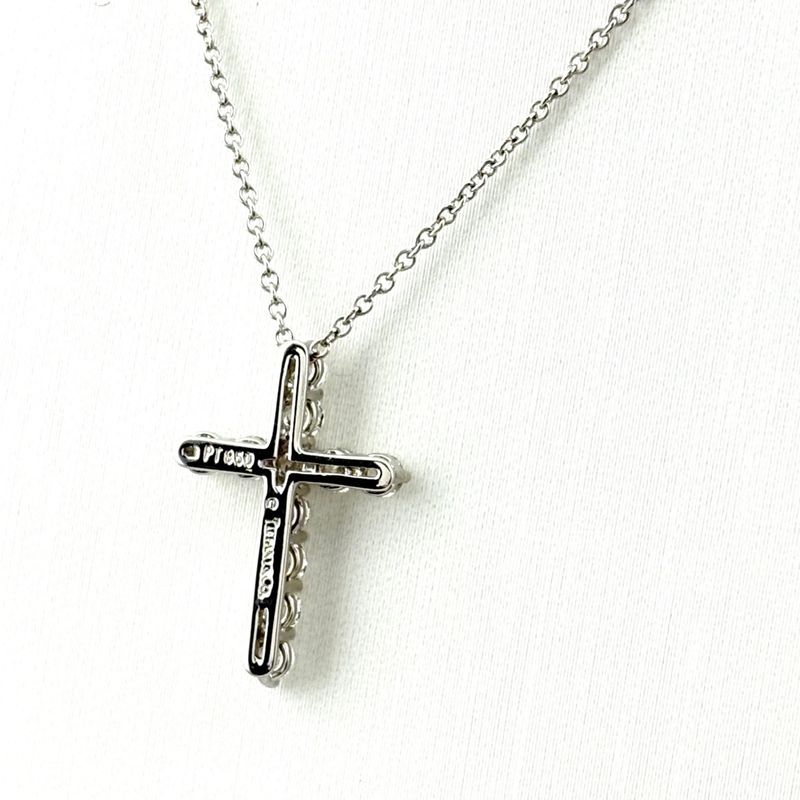 Tiffany & Co. Small Cross Necklace Platinum Pendant Melee Diamond