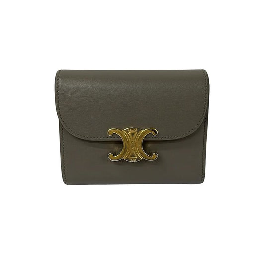Celine Trifold Wallet Small Triomphe Gray Beige Gold