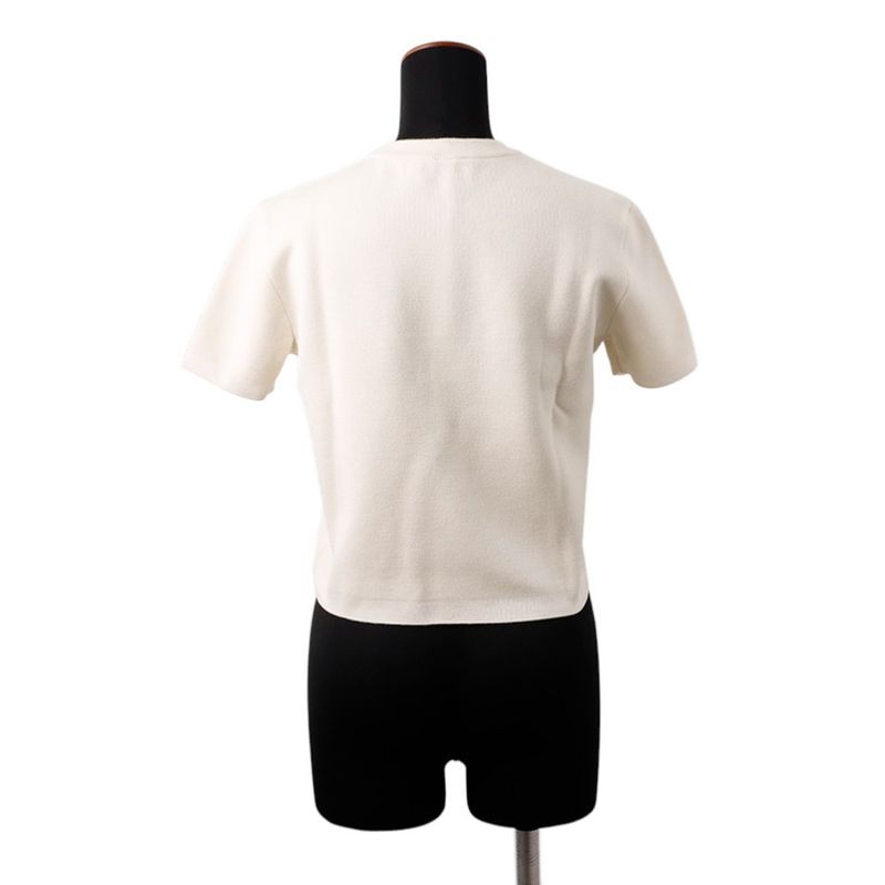 Hermes Knit Top Short Sleeve Palfrow Remix Motif Silk Cashmere 36 White Blanc-naturel