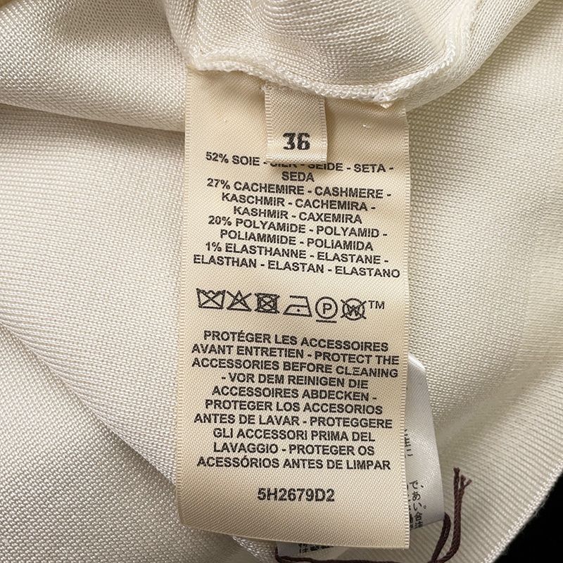 Hermes Knit Top Short Sleeve Palfrow Remix Motif Silk Cashmere 36 White Blanc-naturel