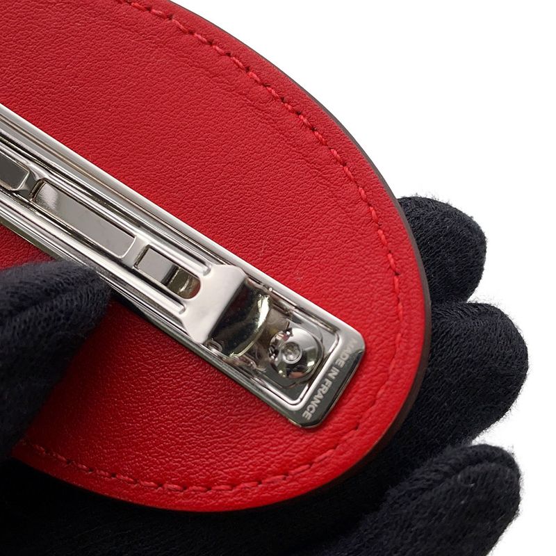 Hermes Barrette Evelyne PM Rouge Ladieu Silver Swift Hair Handbag Rouge Ladu